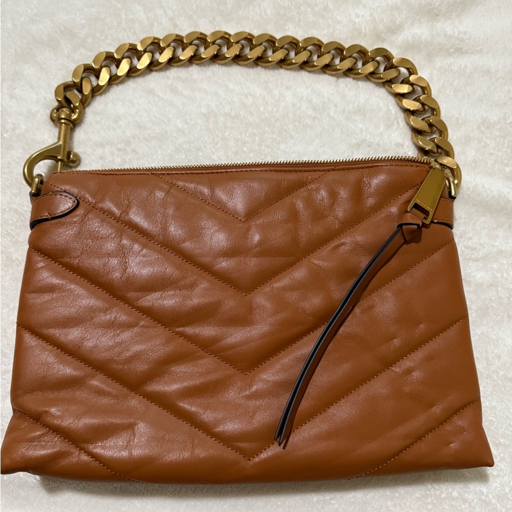 Rebecca Minkoff Brown and Gold Shoulder Bag with Quilted Design